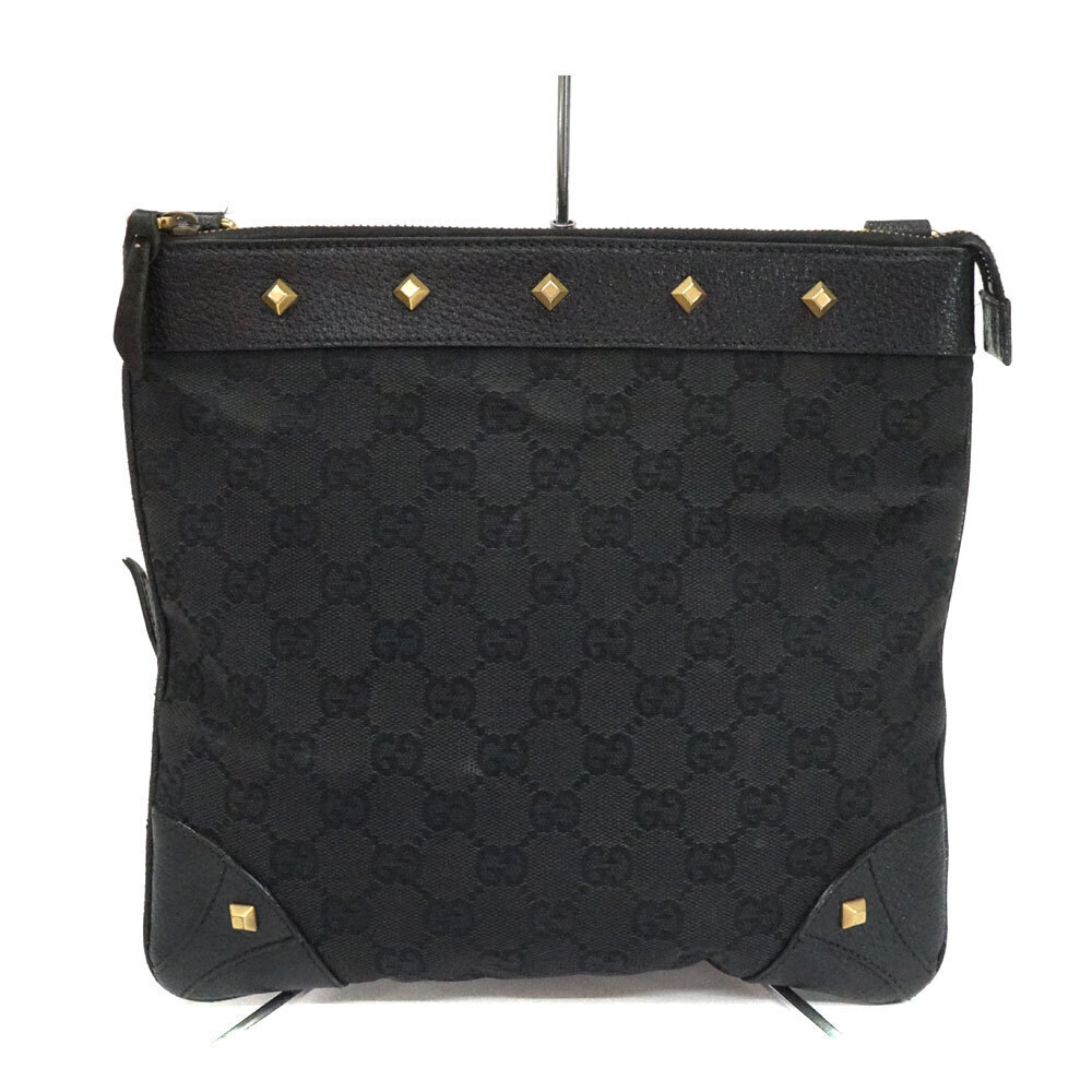 Gucci GG Studded Shoulder Bag black monogram Canvas leather trim